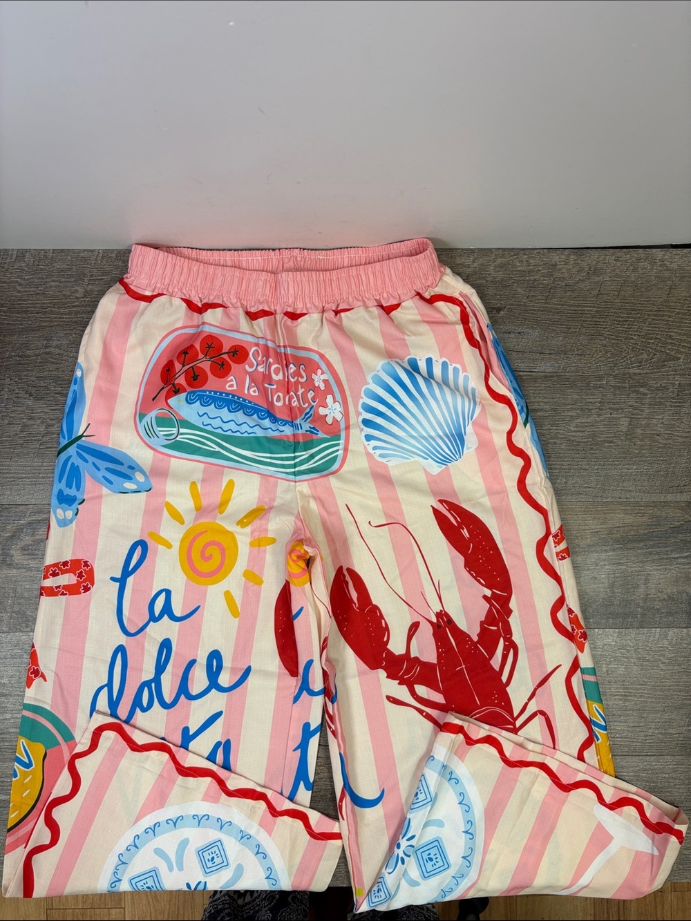 Nice To Meet You La Dolce Vita Lobster Print Wide Leg Pants Pink M